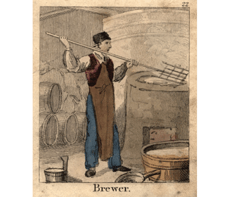 Illustration of a brewer making beer