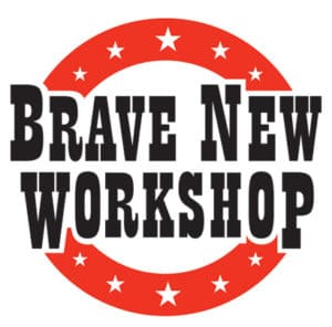 Logo is a red circle with stars and reads: Brave New Workshop