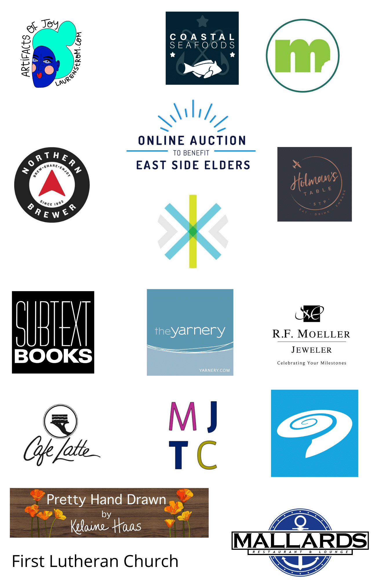 Collection of logos from businesses and organization that donated to the 2020 online auction. 