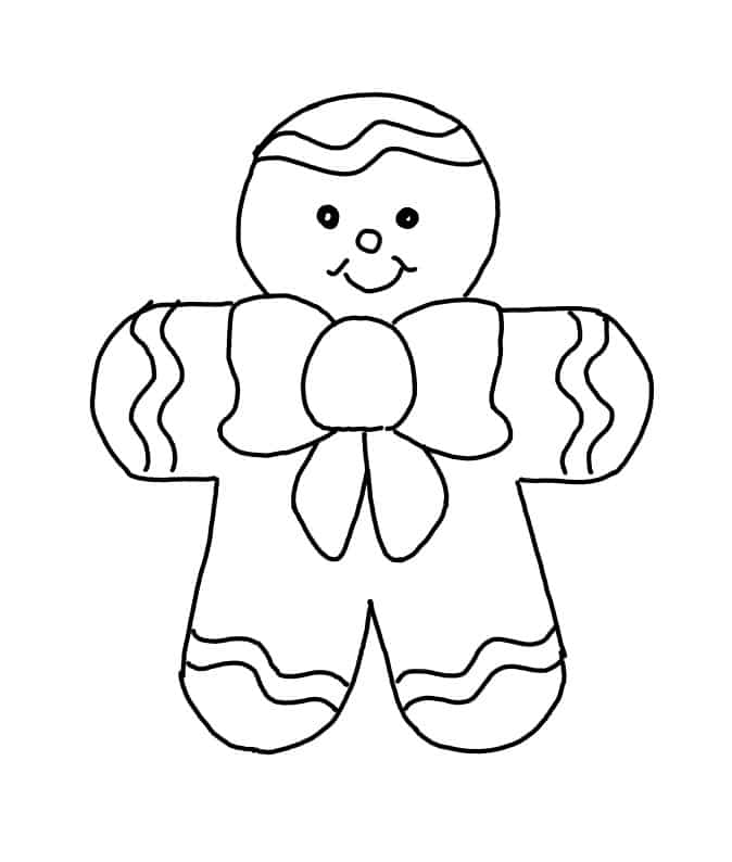 Coloring book page featuring a gingerbread cookie